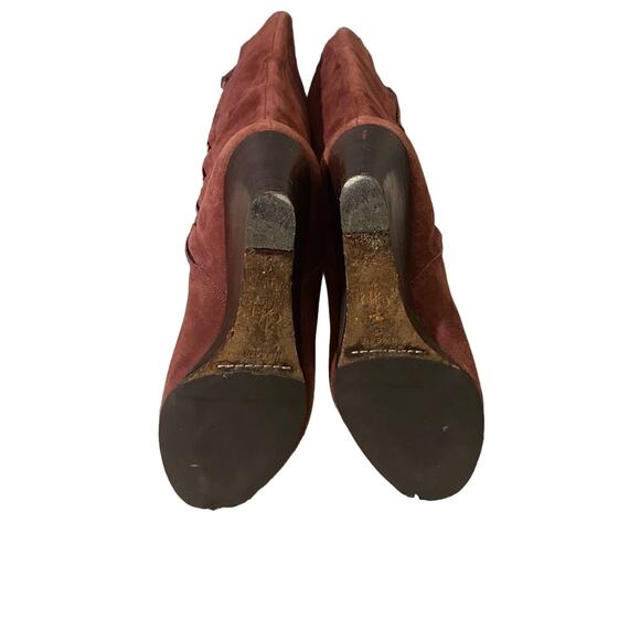 Cole Haan Suede Burgundy Side Zipper Calf Wedge Boot Women Sz 5 - Picture 5 of 12